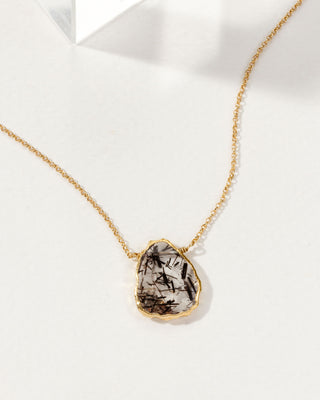 Tourmalinated Quartz Earth, Wind, and Fire Necklace with 14kt gold plated chain by Luna Norte Jewelry.