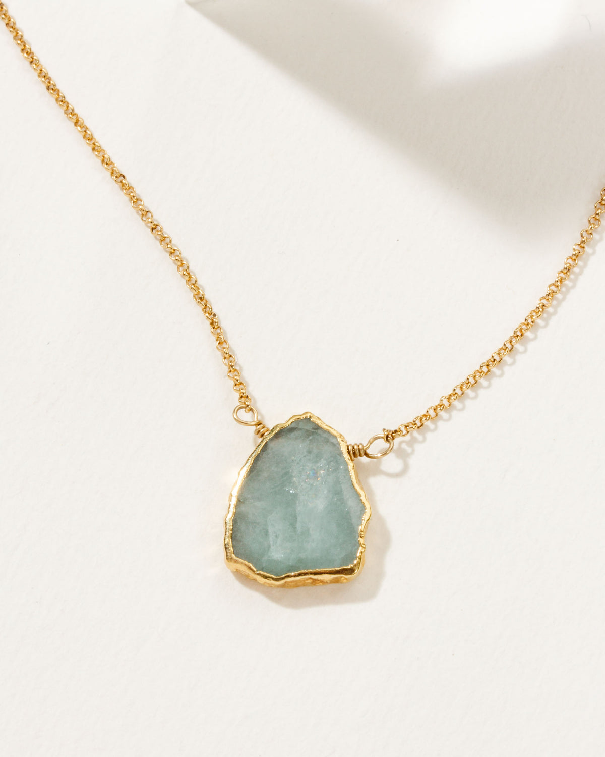 Aquamarine Earth, Wind, and Fire Necklace with gold plated chain