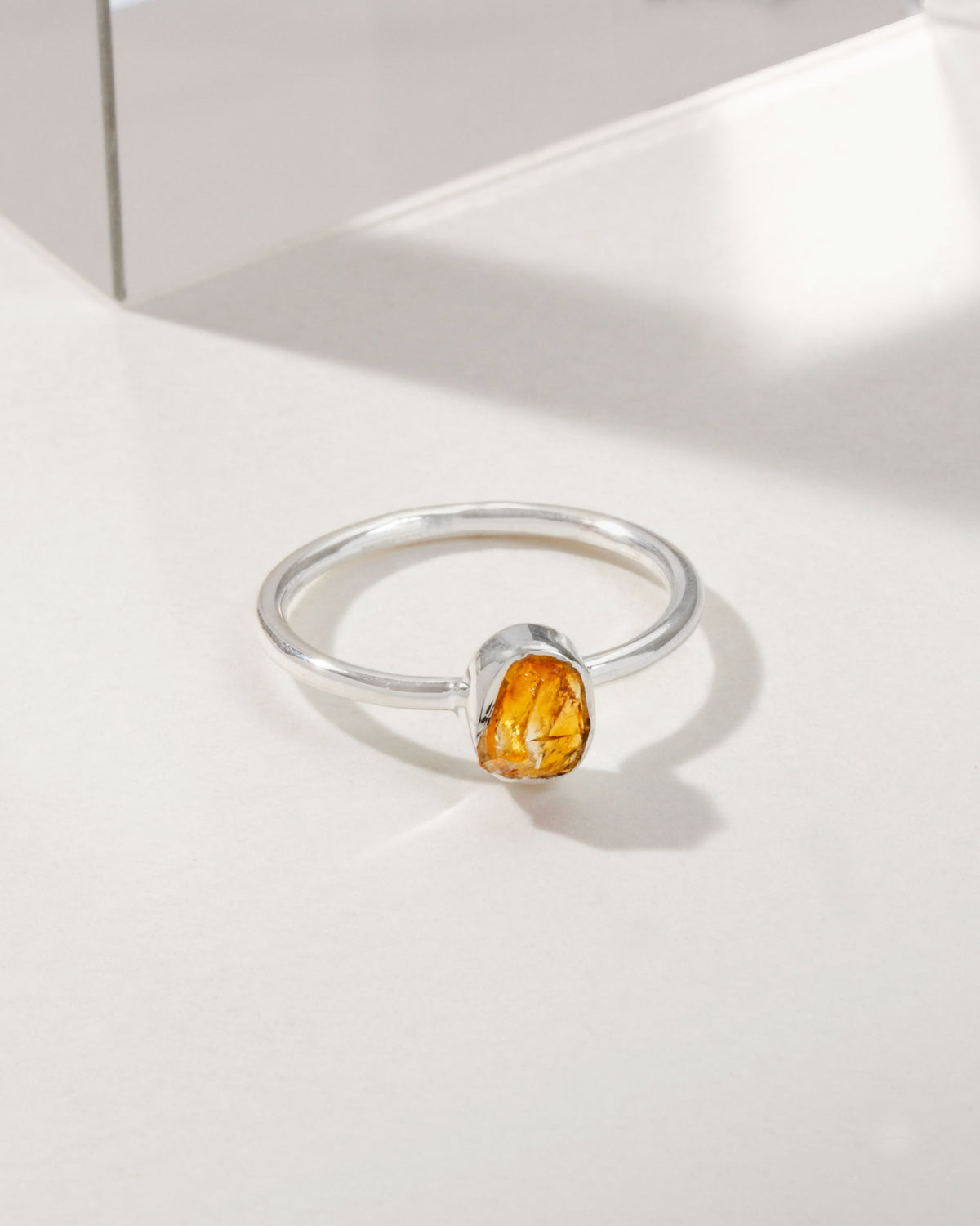 Silver ring featuring a genuine citrine gemstone.