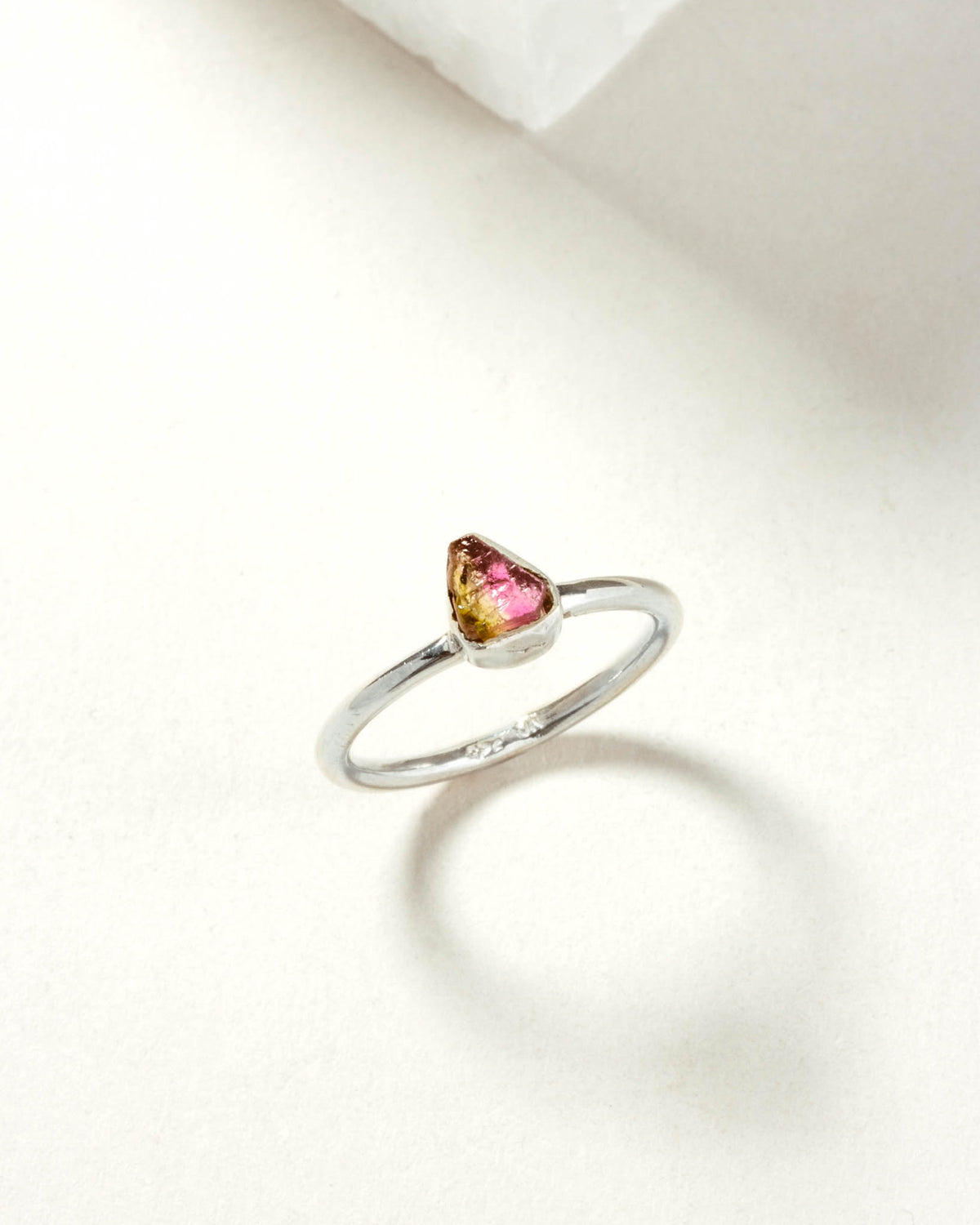 Sterling silver ring with a genuine watermelon tourmaline gemstone.