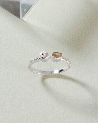 Sterling silver ring featuring Herkimer diamond and labradorite gemstones.