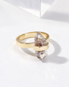 The Loud and Clear Ring with a Herkimer Quartz crystal on a 14KT gold plated sterling silver band.