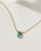 14k Gold Plated Brass necklace with Labradorite teardrop-shaped gemstone pendant.