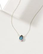 Silver Plated Brass necklace with blue Labradorite gemstone pendant.