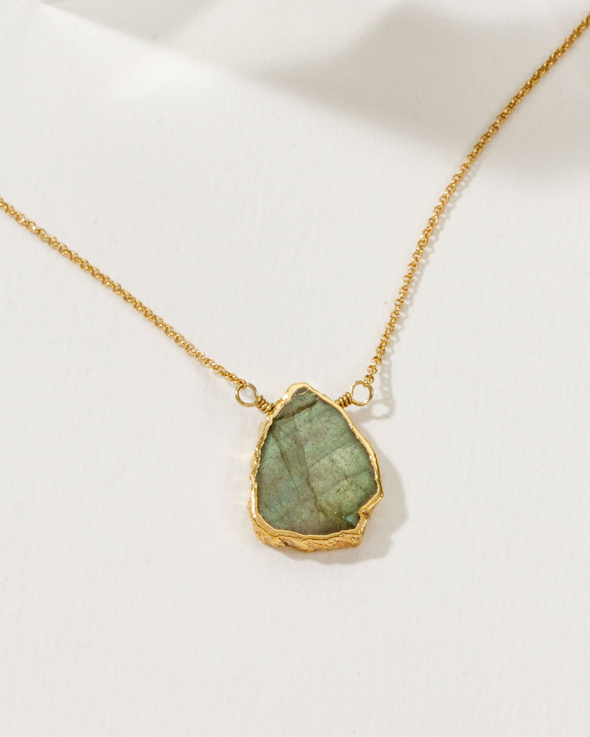 Labradorite Earth, Wind, and Fire Necklace with gold plated chain