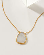Moonstone Earth, Wind, and Fire Necklace with gold plated chain.