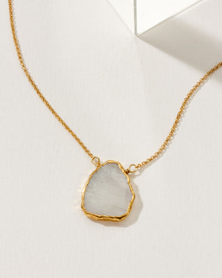 Moonstone Earth, Wind, and Fire Necklace with 14kt gold plated chain by Luna Norte Jewelry.