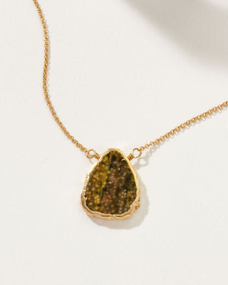 Ocean Jasper Earth, Wind, and Fire Necklace with 14kt gold plated chain by Luna Norte Jewelry.