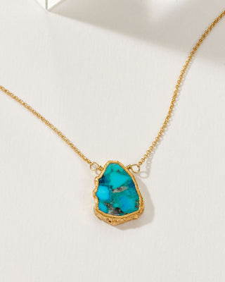 Turquoise Quartz Earth, Wind, and Fire Necklace with 14kt gold plated chain by Luna Norte Jewelry.