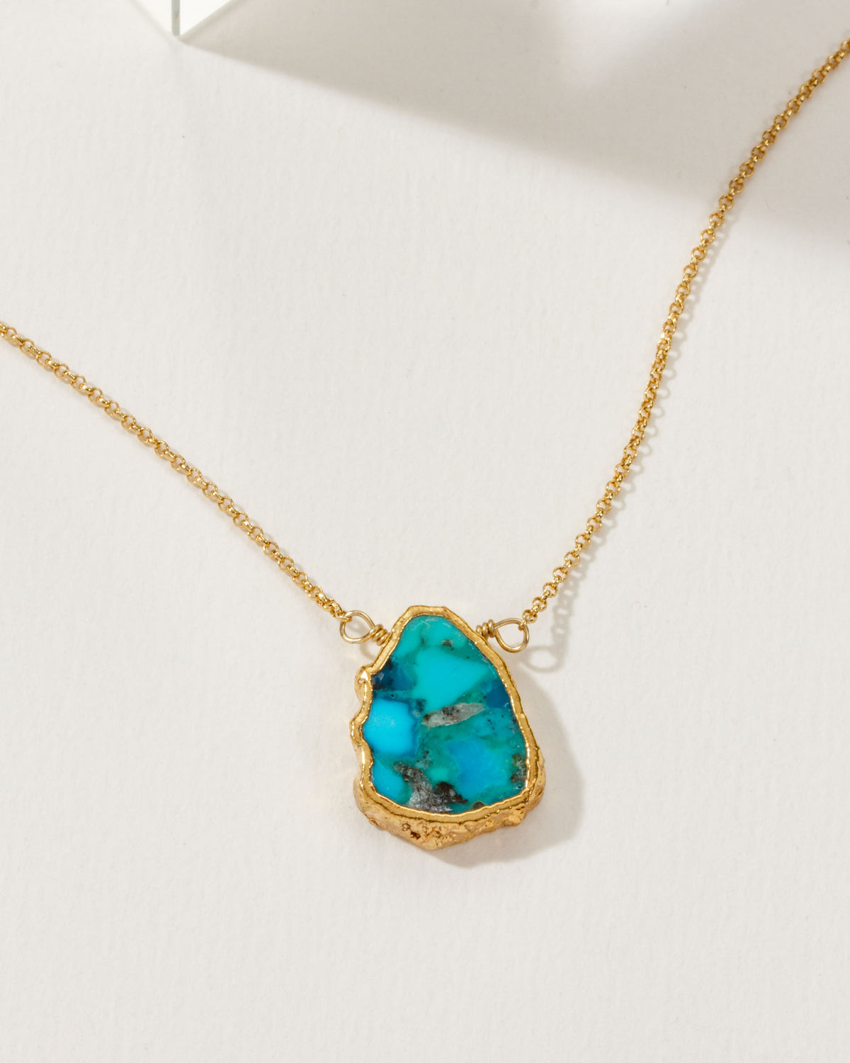 Turquoise Quartz Earth, Wind, and Fire Necklace with gold plated chain