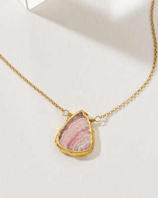 Rhodochrosite Earth, Wind, and Fire Necklace with 14kt gold plated chain by Luna Norte Jewelry.