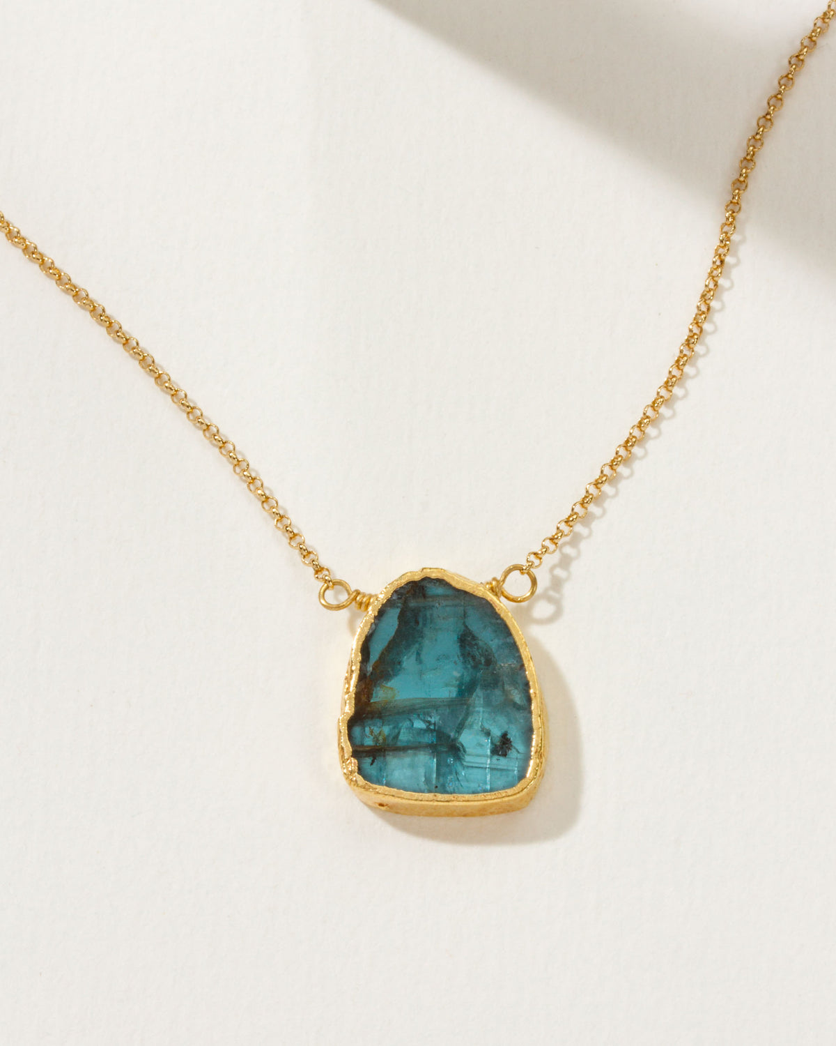 Kyanite Earth, Wind, and Fire Necklace with gold plated chain