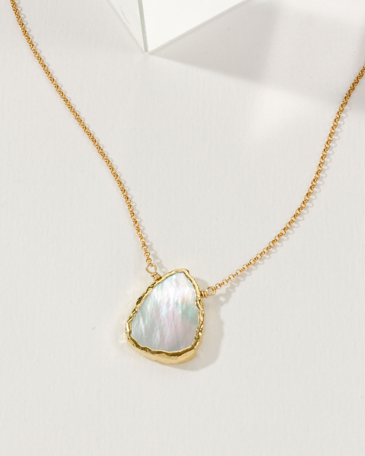 Mother of Pearl Earth, Wind, and Fire Necklace with gold plated chain