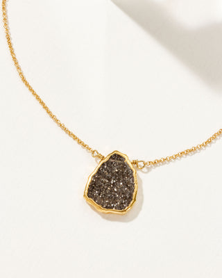 Black Sunstone Quartz Earth, Wind, and Fire Necklace with 14kt gold plated chain by Luna Norte Jewelry
