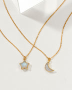 Gold necklaces with Moonstone star and moon charms, part of the To the Moon and Back Necklace Set.