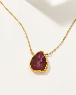 Ruby Earth, Wind, and Fire Necklace with 14kt gold plated chain by Luna Norte Jewelry.