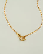 Gold-plated Adorned Toggle Necklace with a unique clasp on a white background.