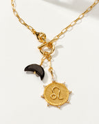 Leo Zodiac symbol gold plated toggle necklace with Onyx crescent moon by Luna Norte