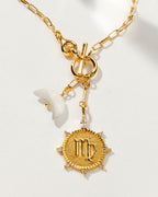 Virgo Zodiac symbol gold plated toggle necklace with Moonstone crescent moon by Luna Norte