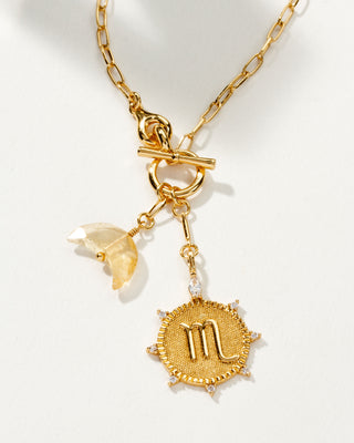 Scorpio Zodiac symbol gold plated toggle necklace with Citrine crescent moon by Luna Norte