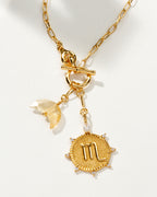 Scorpio Zodiac symbol gold plated toggle necklace with Citrine crescent moon by Luna Norte