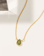 Gemstone Birthstone Necklace with peridot pendant and gold-plated chain, August's birthstone