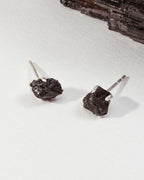 Two Black Tourmaline Raw Beauty Post Earrings in Sterling Silver.