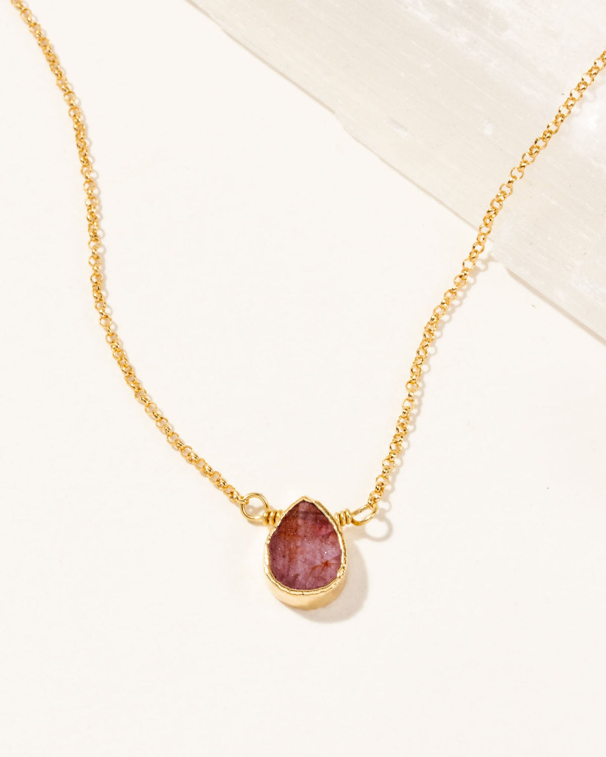 Delicate Gemstone Birthstone Necklace with ruby pendant and gold-plated chain, July's birthstone