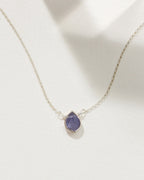 Silver plated brass necklace with a teardrop December-Tanzanite gemstone.