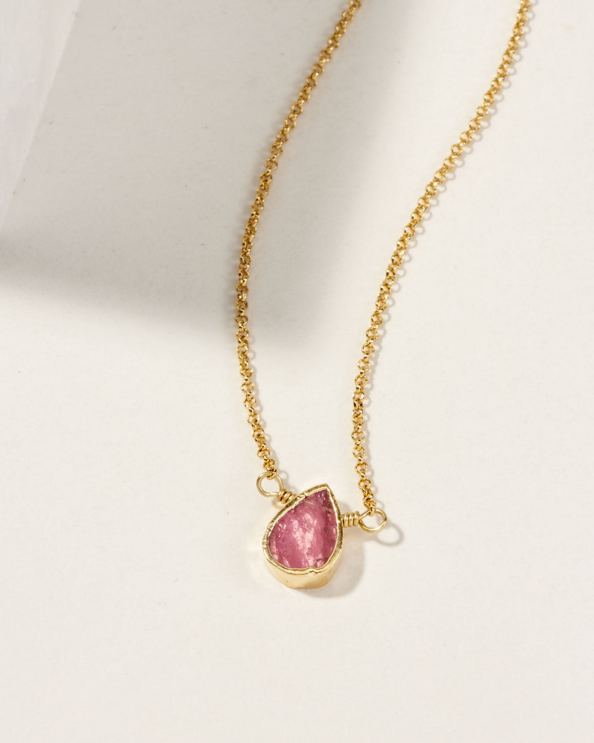 Gemstone Birthstone Necklace with tourmaline pendant and gold-plated chain October's birthstone