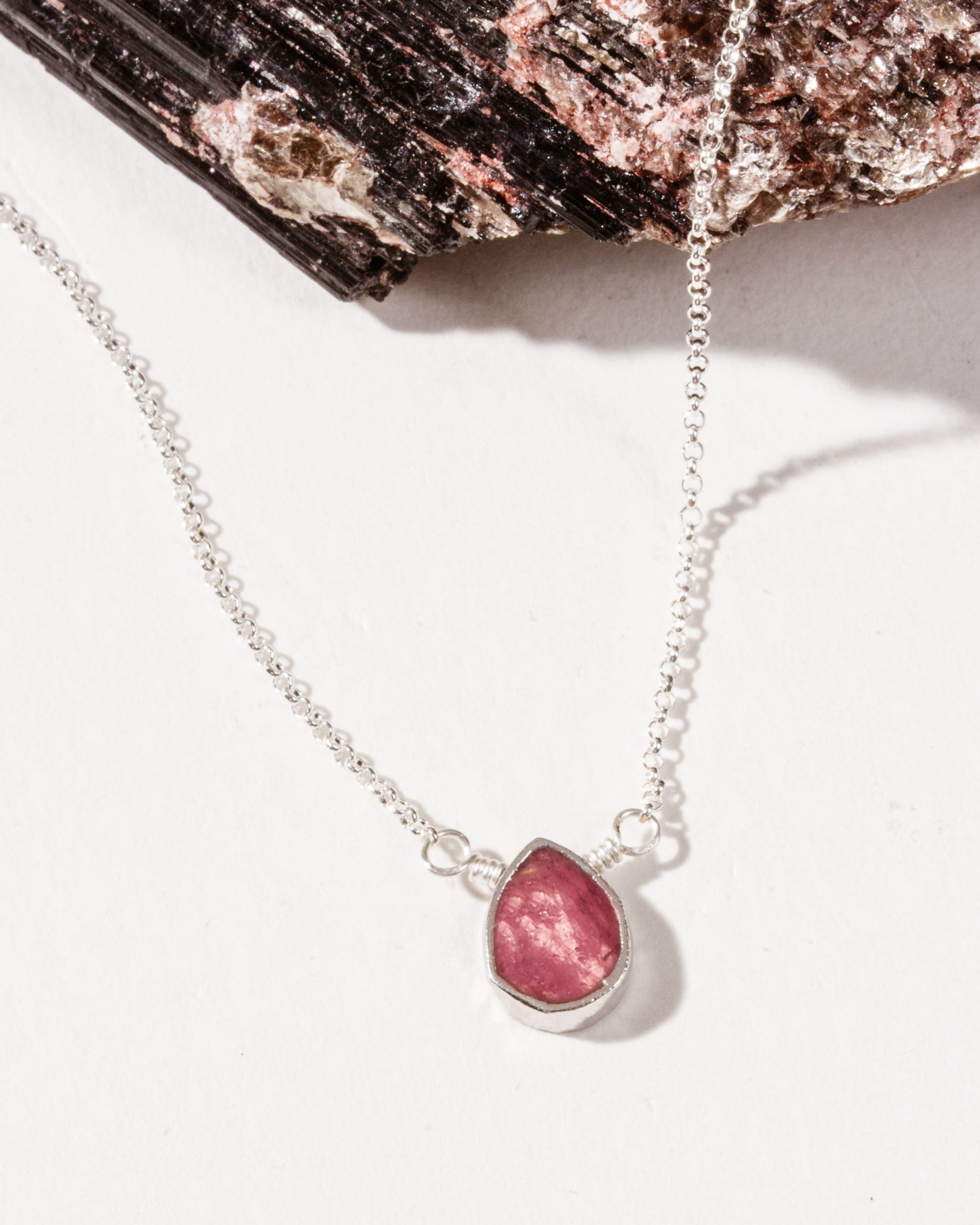Gemstone Birthstone Necklace with tourmaline pendant and silver-plated chain, October's birthstone