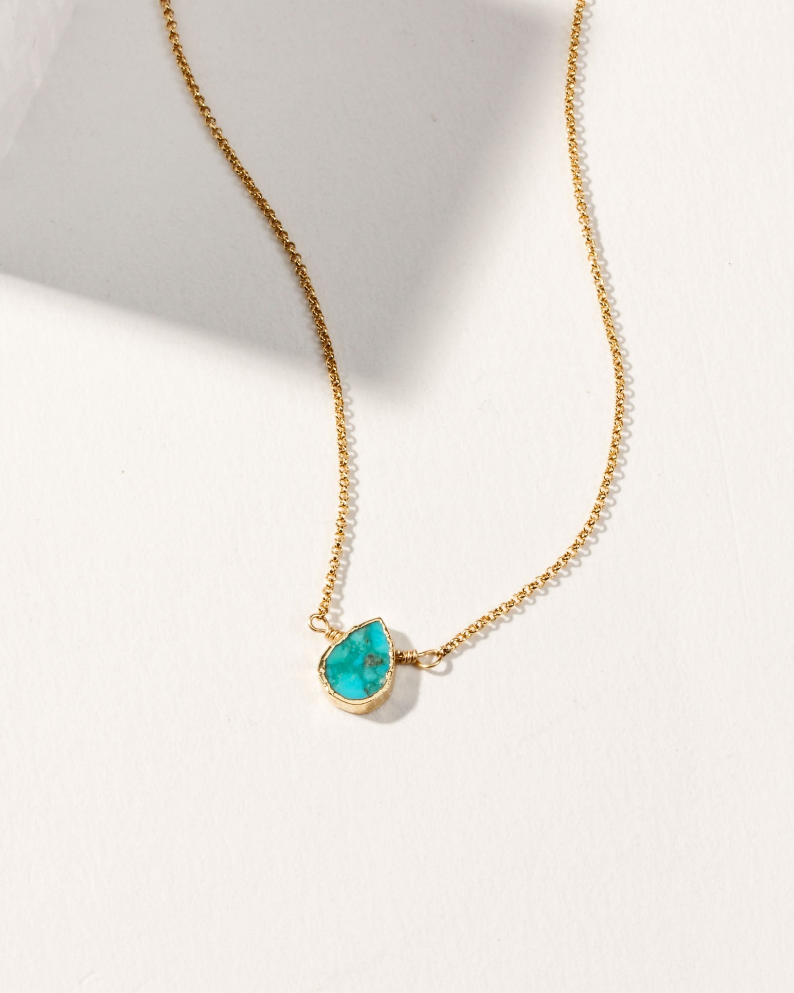 Gemstone Birthstone Necklace with turquoise pendant and gold-plated chain, December's birthstone
