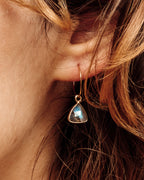 Close up of Bermuda Triangle Mini Hoop earring with a Labradorite stone.